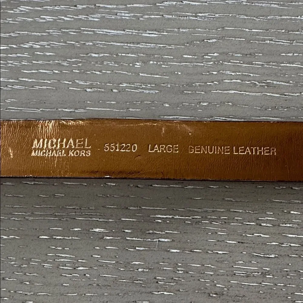 Michael Kors Brown Orange Leather Belt with Gold Tone Buckle Snake Print Size L